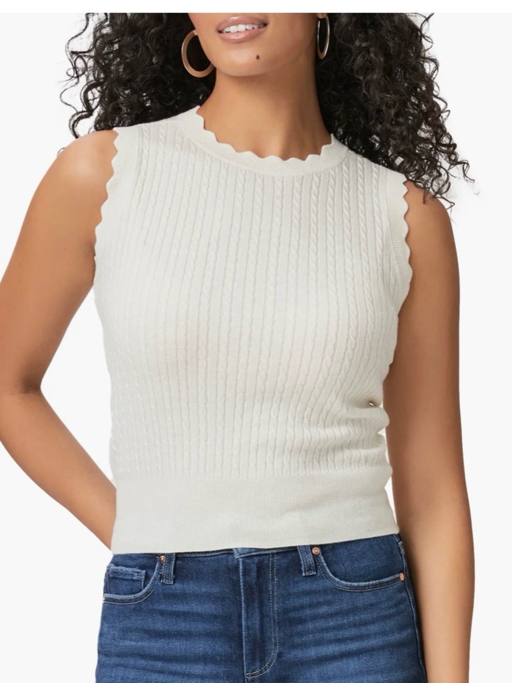 PAIGE Syrie Tank Scallop-Edge Cable Knit Tank - Cream Small